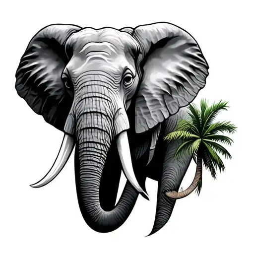 Elephant Head And Palm Tree