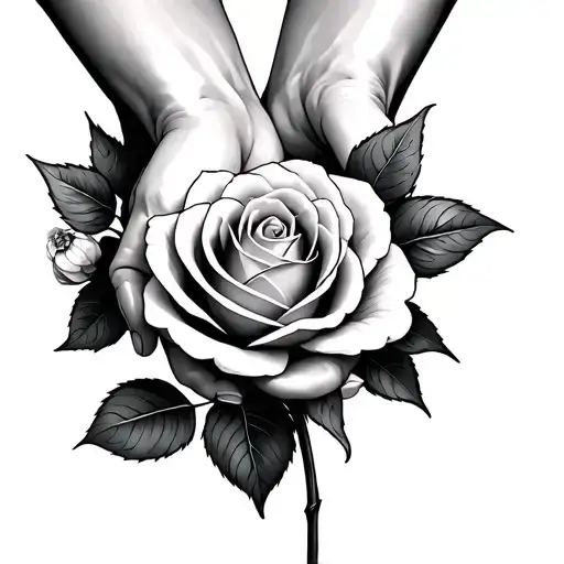 Hands Holding Rose Blooming Cherry Blossom