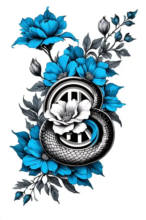 Floral Tattoo Arm Sleeve With A Snake Inter Milan Black And Blue