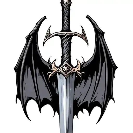 A Dagger And Bat Wings With A Crescent Moon And Vampire Canines