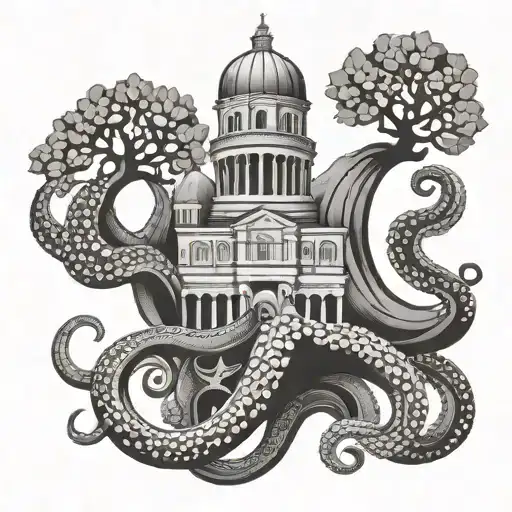 Design A Tattoo That Combines Palermo Landmarks With Octopus Imagery