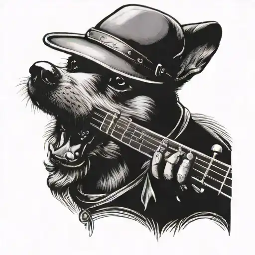 French Dog Playing Guitar