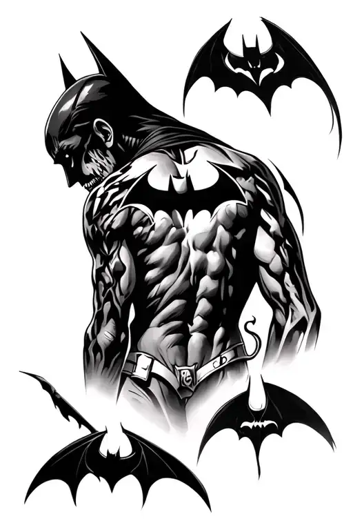 Creepy Back Tattoo With Batman Horror