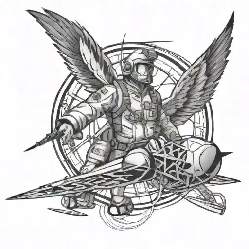 Create A Tattoo Of A Pilot Harnessing The Power Of Thunder And Lightning In A Black And Grey Style