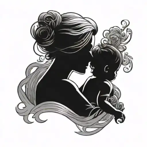 Silhouette Of A Mom And Baby