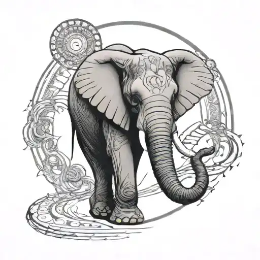 An Intricate Design Of An Elephant With Saturn's Rings As Its Tusks
