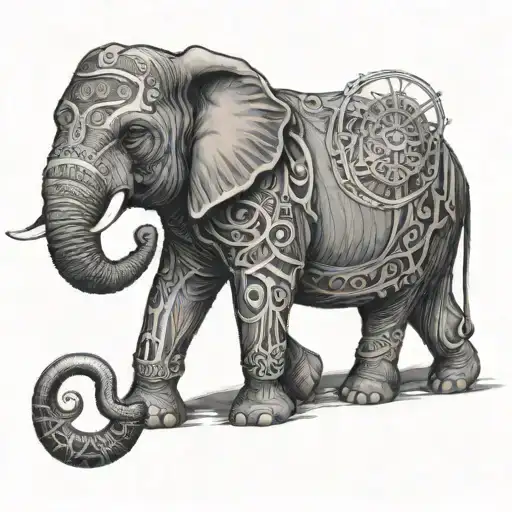 An Intricate Design Of An Elephant With Saturn's Rings As Its Tusks