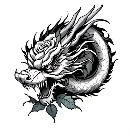 Japanese Dragon With Rose