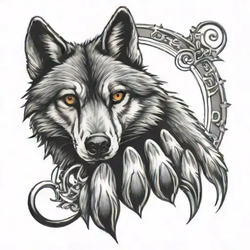 A Black And Grey Of A Wolf's Paw With The Initials Cmm Subtly Integrated Into The Design