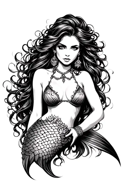 Mermaid Western Edgy Tattoo Design