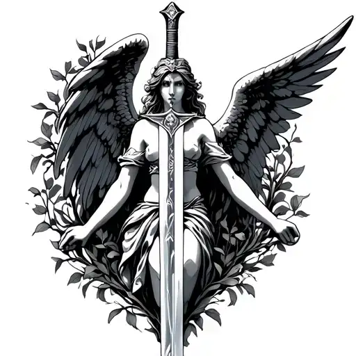 Angel With Sword Sorrounded By Vines