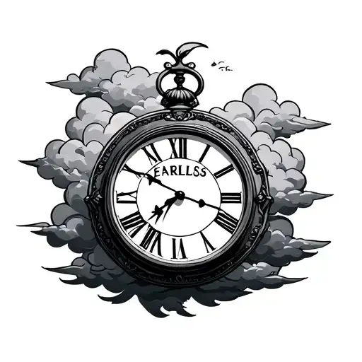 Clock With Roman Numerals With Clouds And Says Fearless