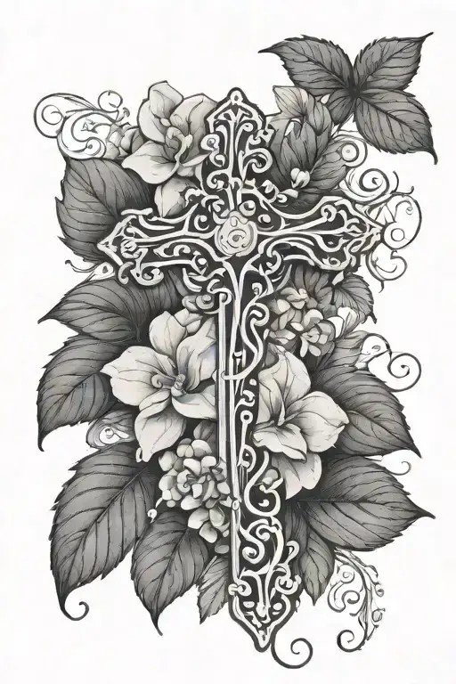 Cross And Vine Wrapping With A Hydrangea