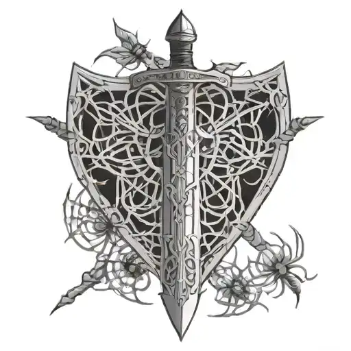 A Medieval Sword With Intricate Spider Web Patterns