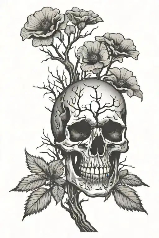 Skull Poppy Tree Silhouette