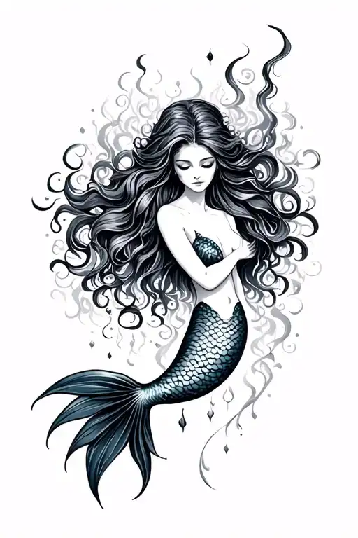 Simple Blackout Sleeping Siren With A Long Mermaid Tail The Flows Through