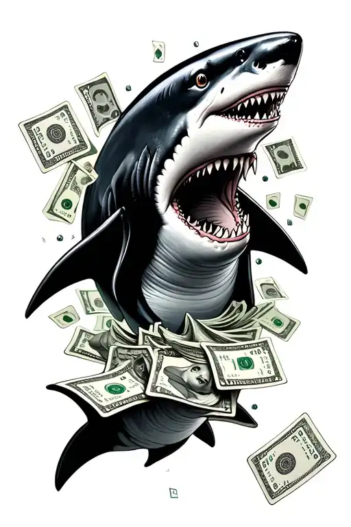Smiling Shark As Centerpiece And Money And Cards Faded In Around It