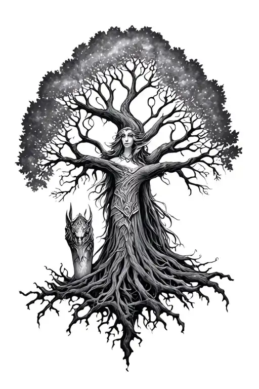 Freya Norse Goddes Growing Together Ygg Drasil Tree