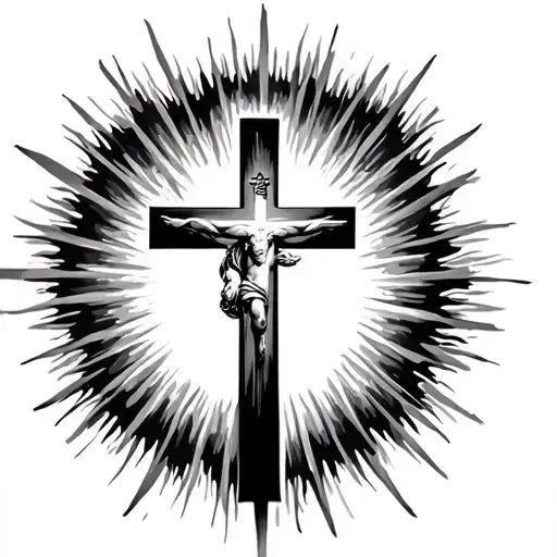 Christian Cross With Holy Spirit Coming Out Of It And Sun Rays