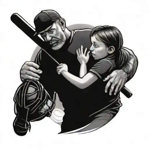 Dad And Daughter With Dad Carrying Bat And Daughter With Softball And Ball Glove