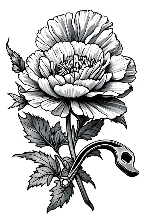 Wrench And Carnation Flower