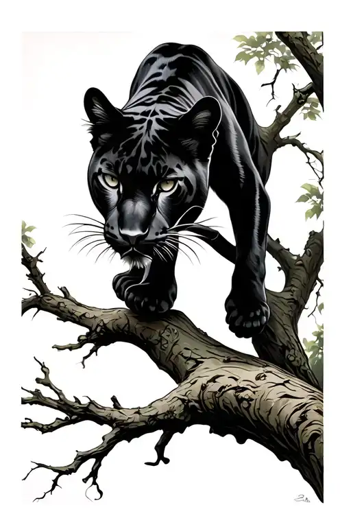 Panther On The Edge Of Tree Branch Prowling
