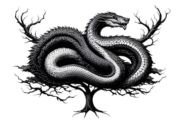Tree Of Life With Coiled Serpent