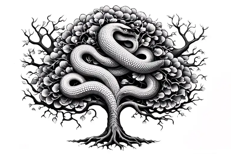 Tree Of Life With Coiled Serpent