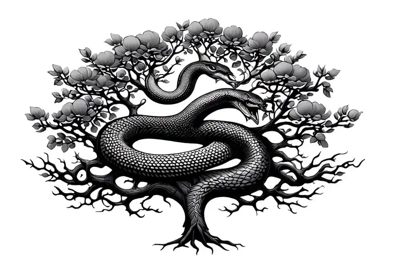 Tree Of Life With Coiled Serpent