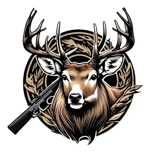 Hunter Outdoorsman Deer And Rifle Intertwined