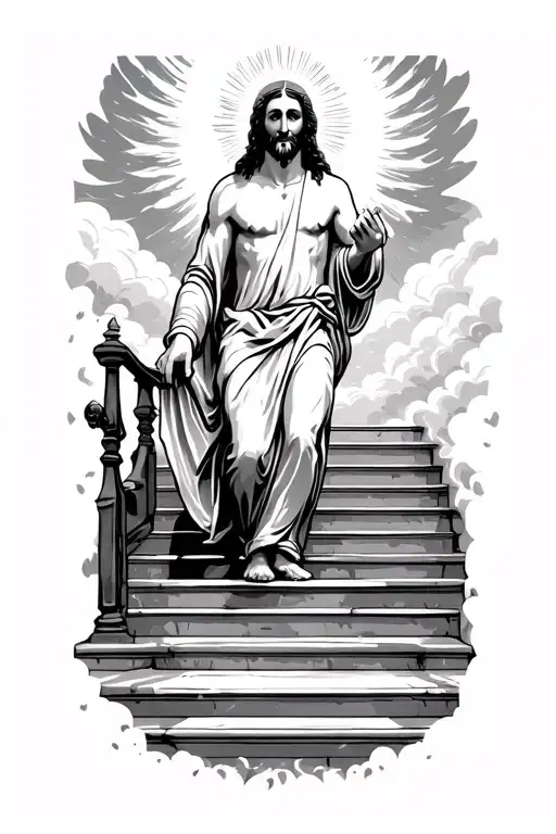 Blank Person And Jesus Walking Up On Stairs To Heaven