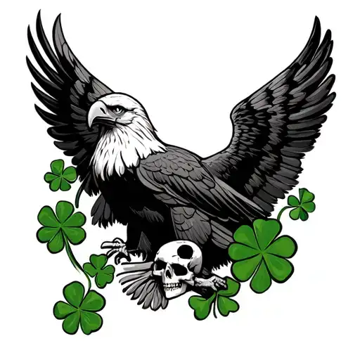 American Traditional Eagle With Skulls And Shamrocks