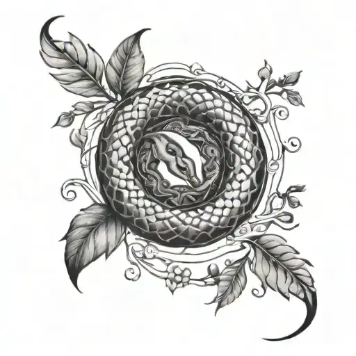 An Ouroboros Snake Intertwined With Tea Leaves Forming A Unique Pattern