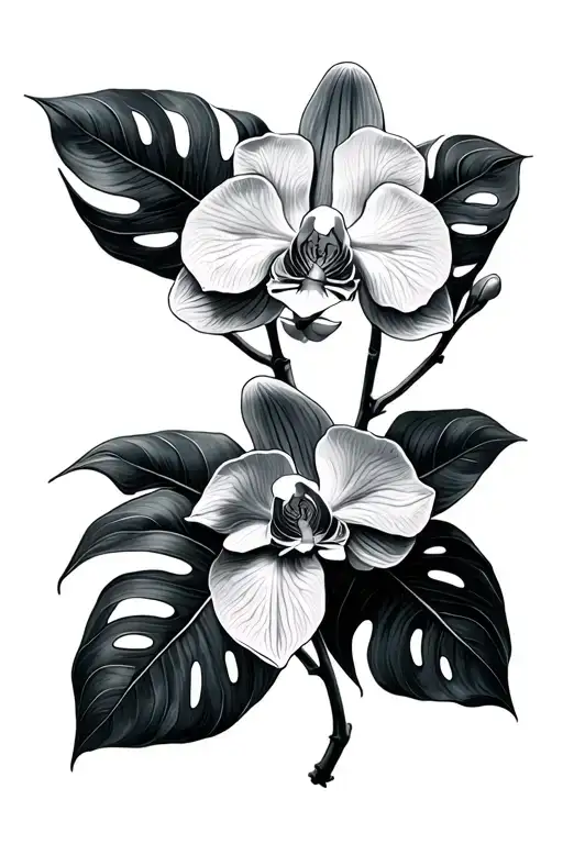 Monstera And Orchid Flower With Cross