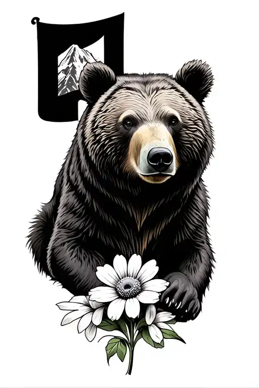 Matterhorn With Canton Of Bern Bear And Edelweiss Flower Below