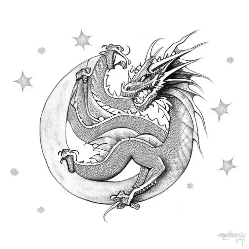 Dragon With Stars And Moon