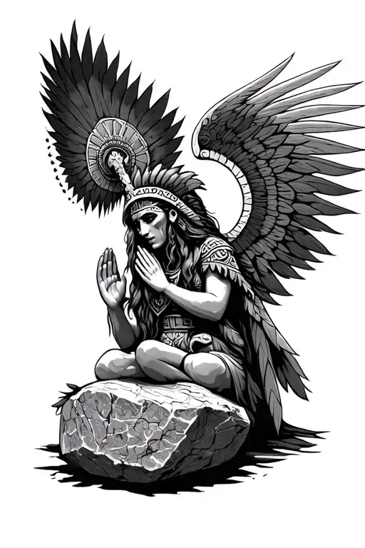 Praying Stone Protected By A Valkyrie And Aztec Shaman