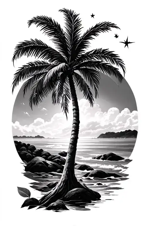 Palm Tree And 4 Seasons Represented Along Together