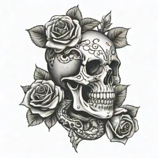 Skull And Roses With A Snake Feminine