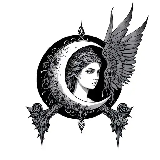 Goddes Artemis Bow And Moon