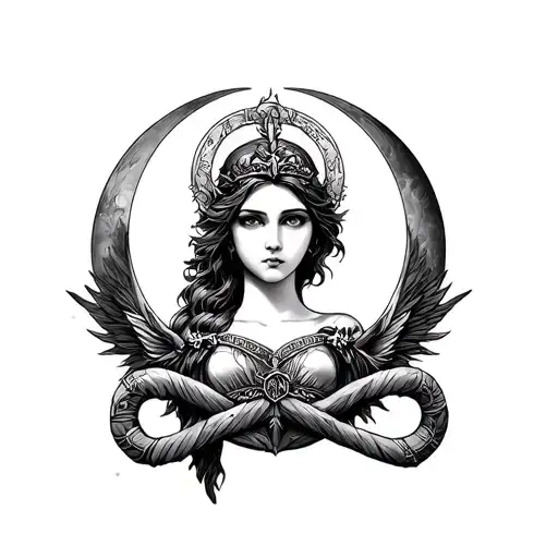 Goddes Artemis Bow And Moon