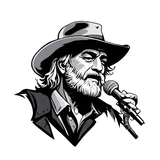 New School Tattoo Design Old Singer With Gray Beard And Shorter Blond Hair Performing