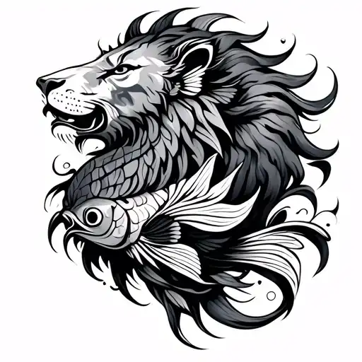 Lion And Fish Arabesque Style