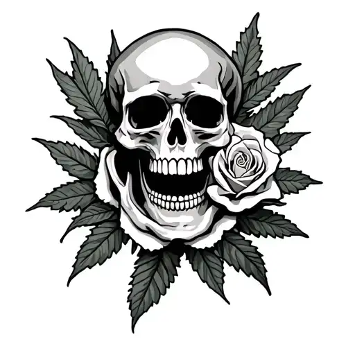 Weed And Skull And Rose