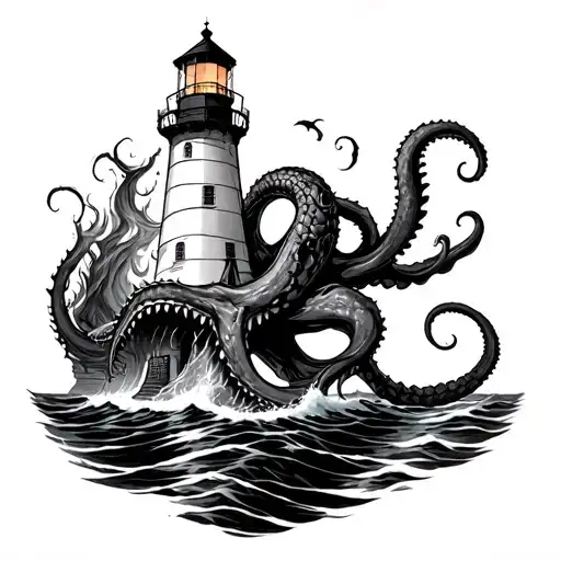 Kraken Attacking Lighthouse