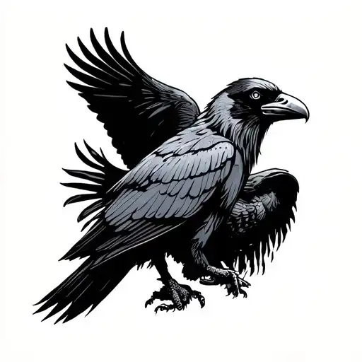 Traditional Black And White Raven In Front Of A Vulture In The Back Ground