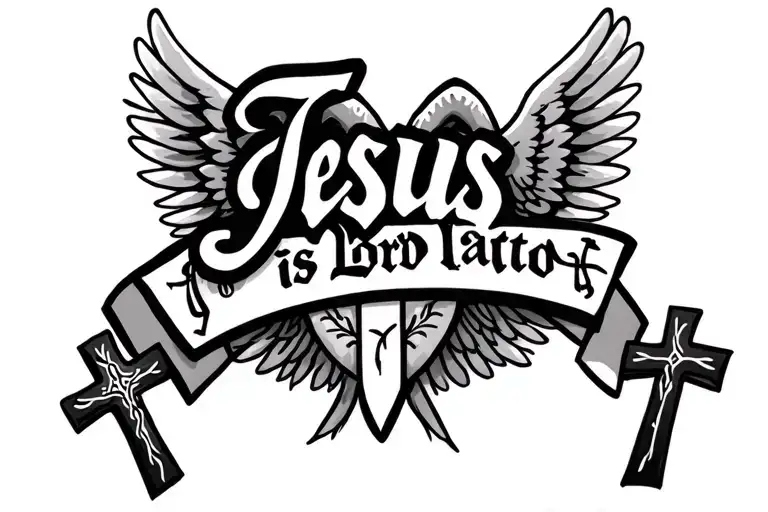 Jesus Is Lord Quote Surrounded By Crosses And Wings