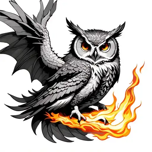 Owl And Dragon Breathing Fire
