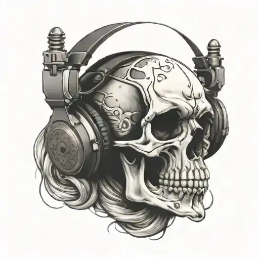 Skull Wearing Headphones And Holding