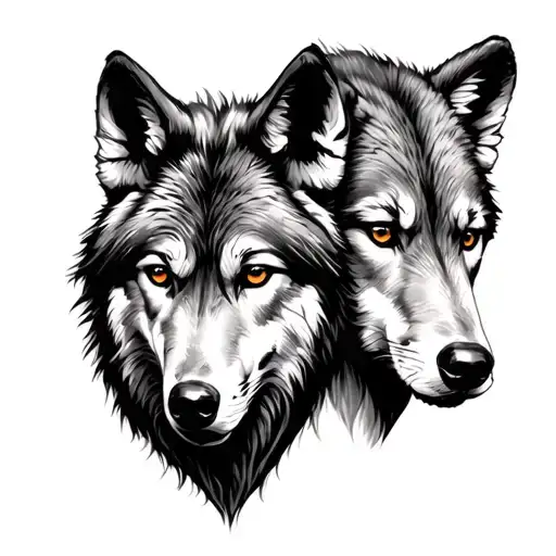 Wolf And Two Cubs Face Only